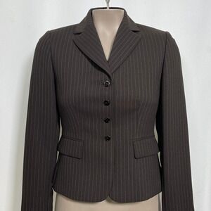 Tahari Arthur S. Levine Brown Pinstripe 4-Button Blazer Jacket Women's 0P NWT